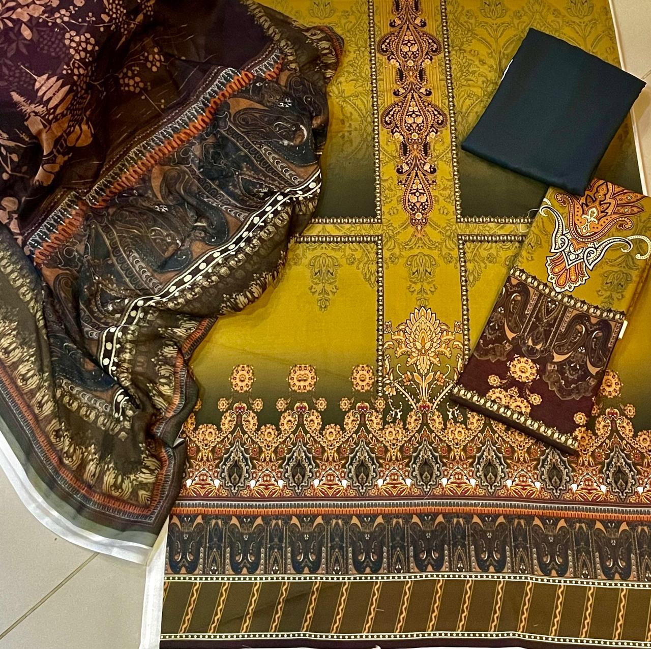 Pure Swiss Lawn 3-Piece Set ā Digital Print (Shirt, Trouser & Chiffon Dupatta)
