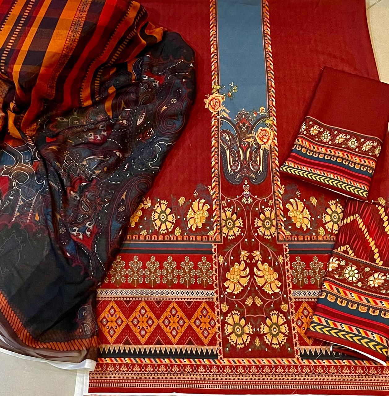 Pure Swiss Lawn 3-Piece Set ā Digital Print (Shirt, Trouser & Chiffon Dupatta)