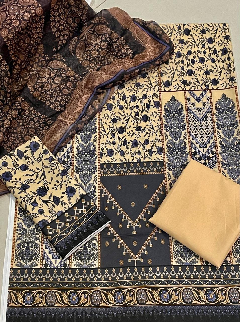 Pure Swiss Lawn 3-Piece Set ā Digital Print (Shirt, Trouser & Chiffon Dupatta)