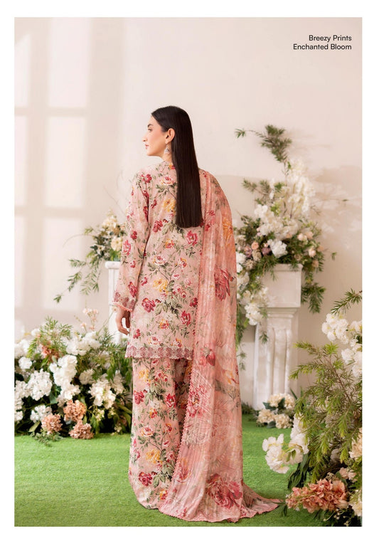 3PC Digital Printed Embroidered Lawn Suit with Fancy Dupatta (Enchanted Bloom)