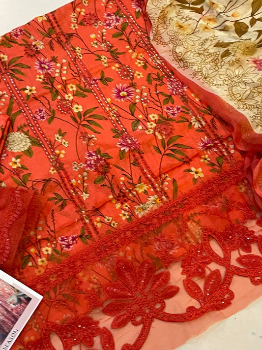 Maria.B Lawn Collection | Printed Lawn 3PC Suit with Chiffon Dupatta