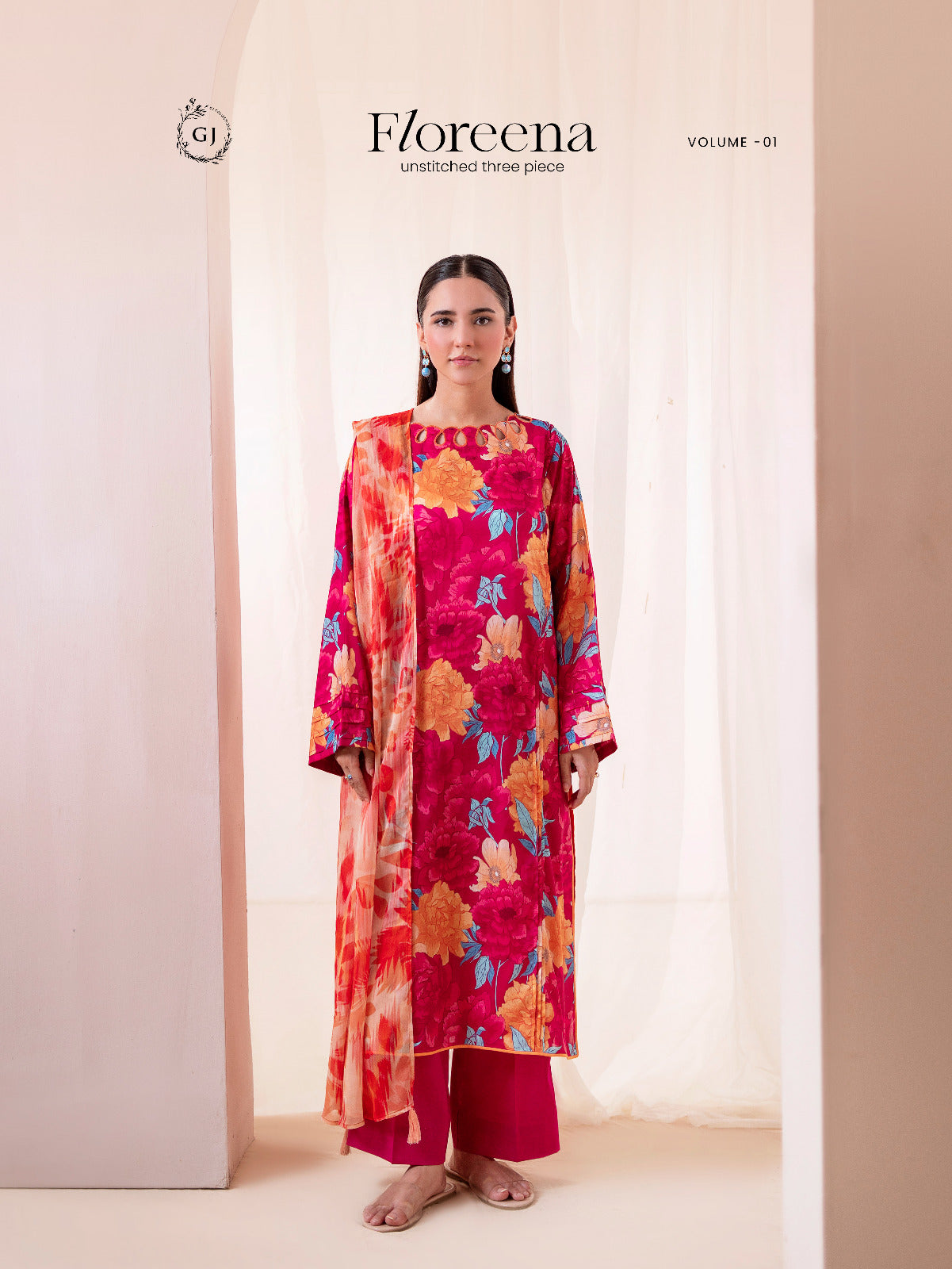 Floreena | Unstitched 3PC Digital Lawn Dress