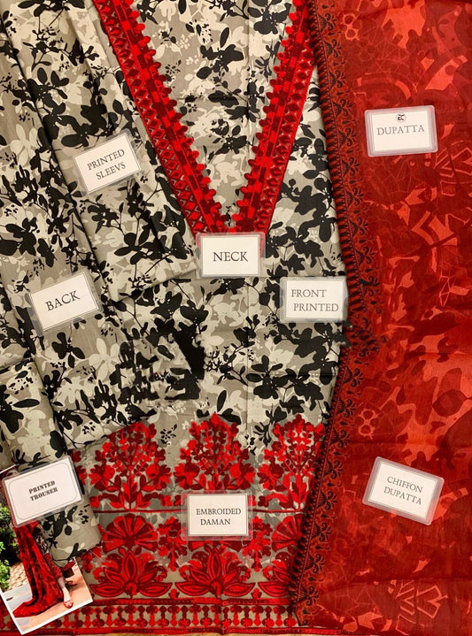 Luxury Lawn 3PC Suit – Printed with Heavy Aari Embroidery