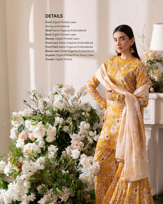 3PC Lawn Printed Suit – Golden Charm