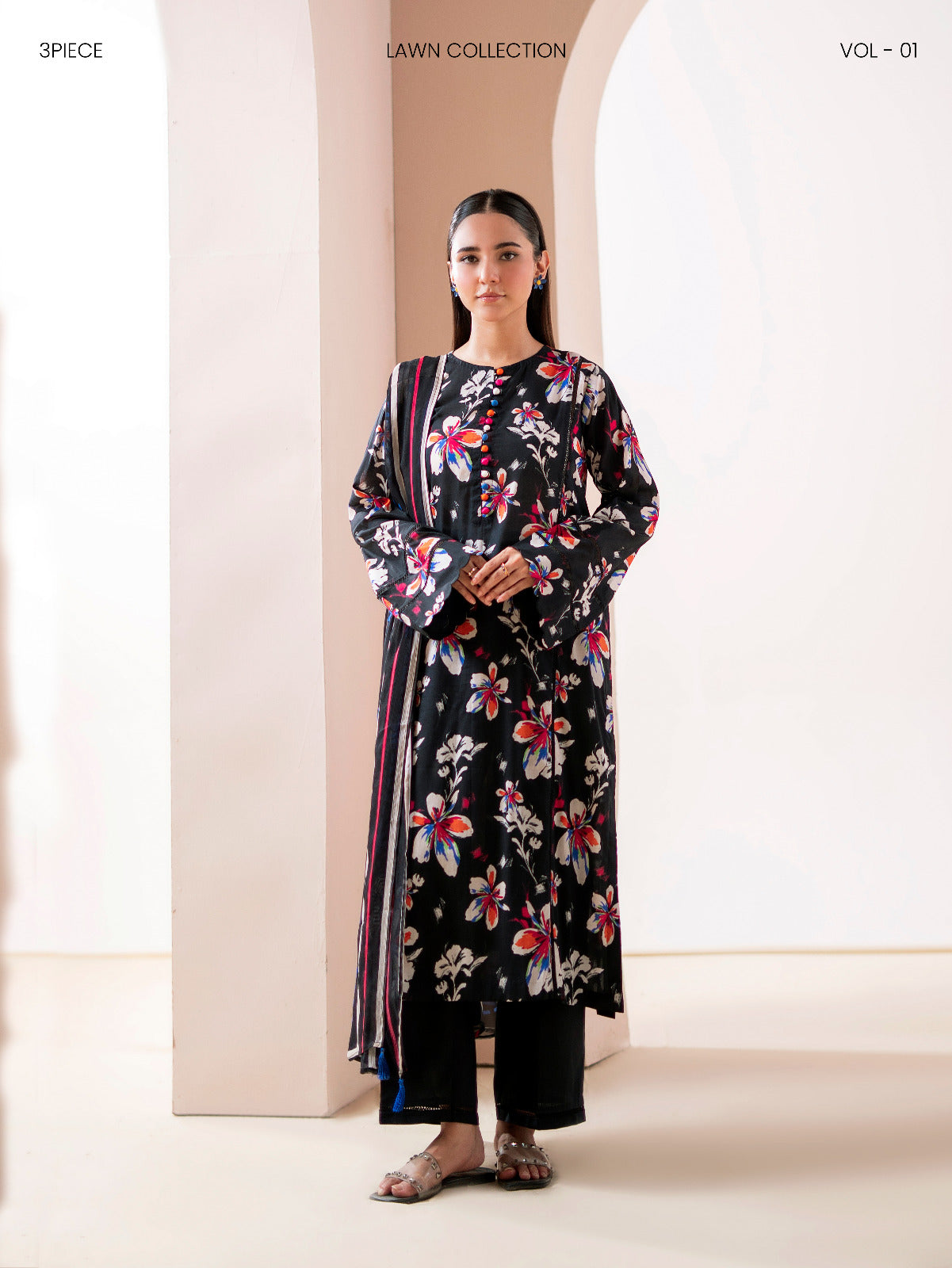 Floreena | Unstitched 3PC Digital Printed Lawn Suit with Bamber Chiffon Dupatta