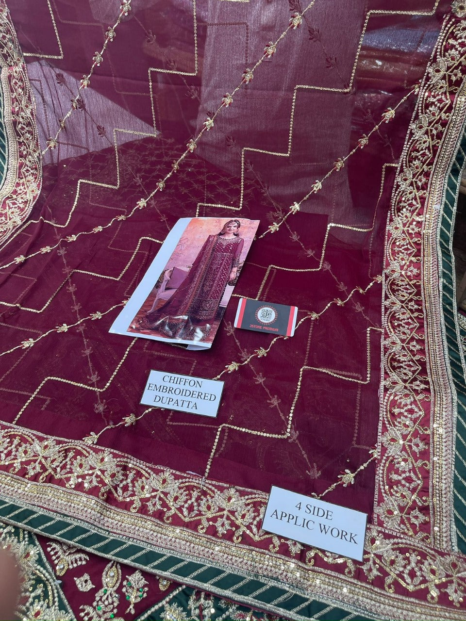 Asim Jofa Wedding Collection – Luxury 3PC Unstitched Chiffon Dress (Maroon | Embroidered | Handwork)