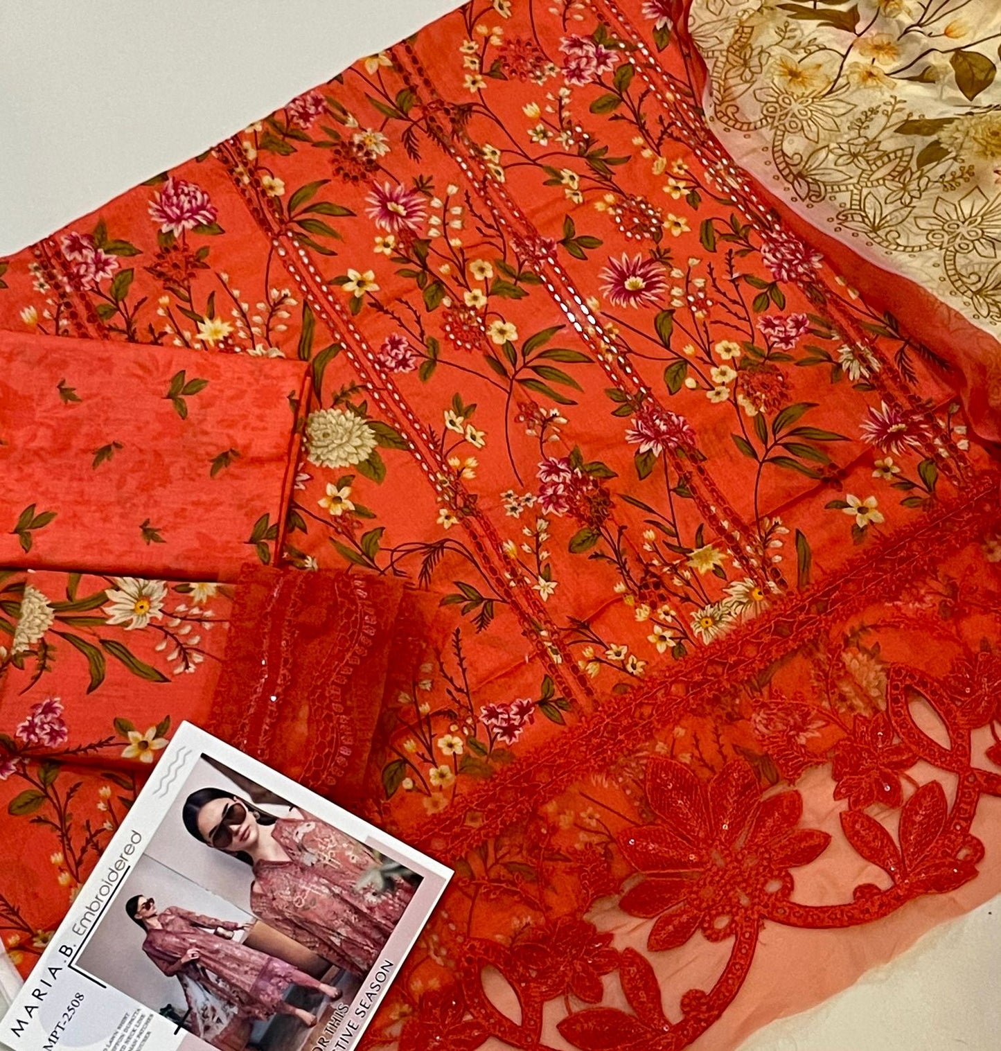 Maria.B Lawn Collection | Printed Lawn 3PC Suit with Chiffon Dupatta