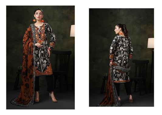Rose & Vogue MTF Digital Printed Doria Cotton 3PC Suit with Embroidered Dupatta
