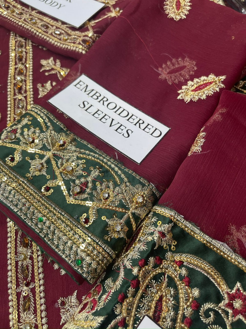 Asim Jofa Wedding Collection – Luxury 3PC Unstitched Chiffon Dress (Maroon | Embroidered | Handwork)