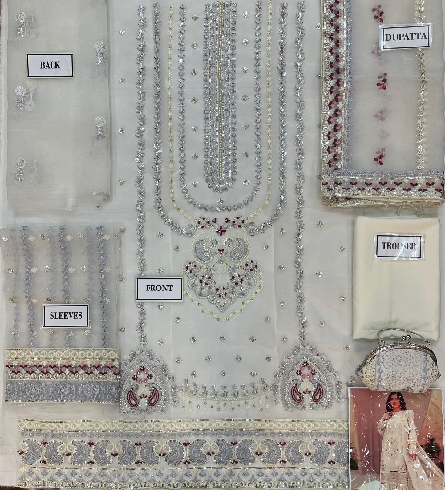 Agha Noor Luxury Organza 3-Piece Suit – Hand Embellished & Embroidered (High Quality)