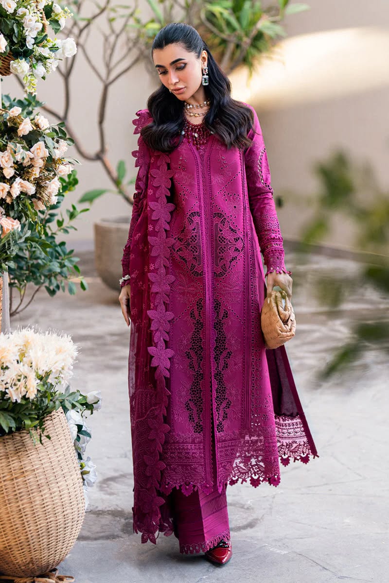 Qalamkar Unstitched Luxury Lawn – Deep Magenta Elegance