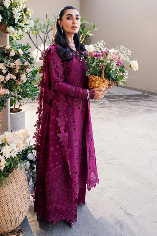 Qalamkar Unstitched Luxury Lawn – Deep Magenta Elegance