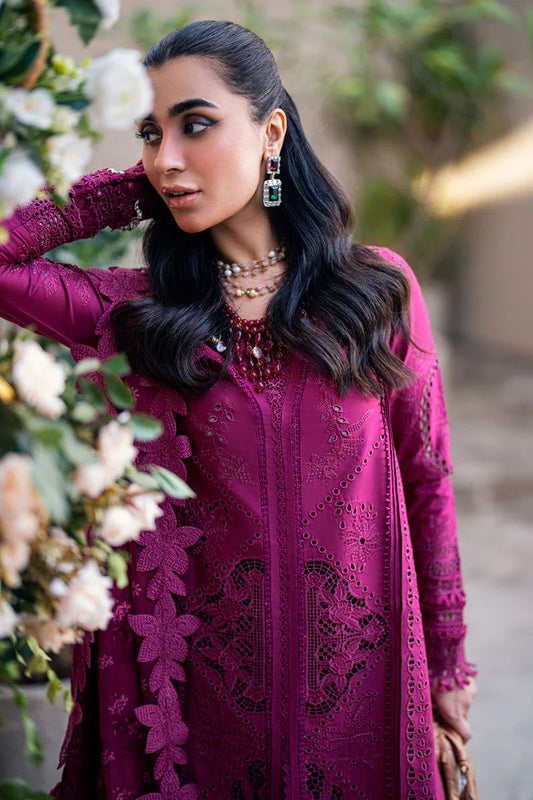 Qalamkar Unstitched Luxury Lawn – Deep Magenta Elegance