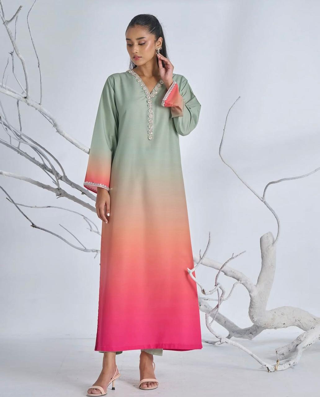 New Arrival – Floral Digital Printed 3-Piece Silk Suit (Shirt, Trouser & Dupatta)