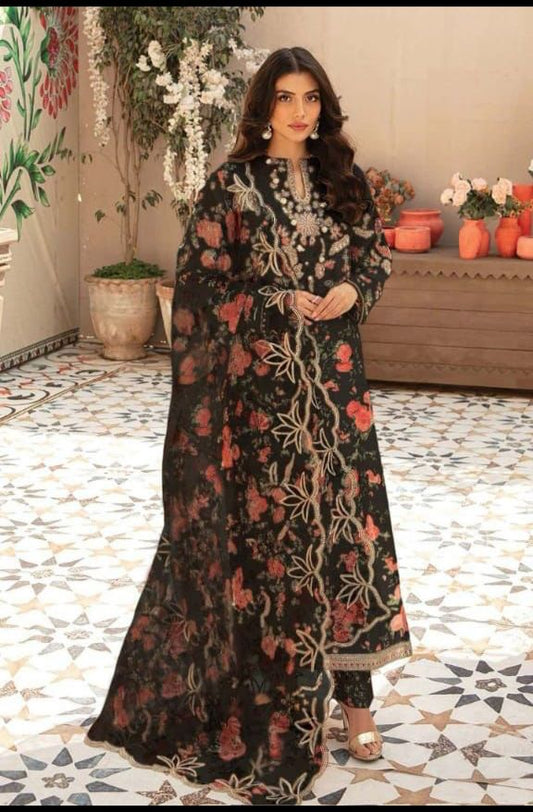 3-Piece Embroidered Swiss Lawn – VANIYA | Floral Elegance