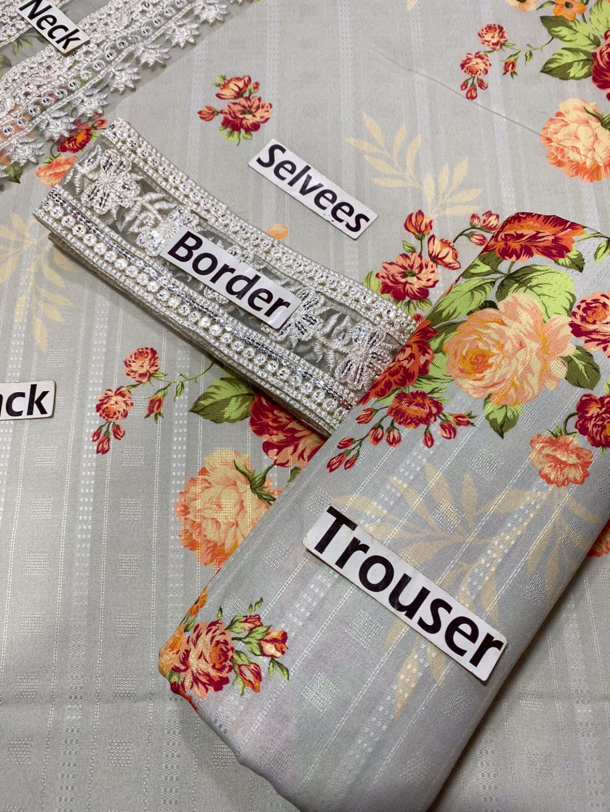 Cross Stitch Digital Printed Jacquard Silk – 3PC Lawn Embroidered Suit