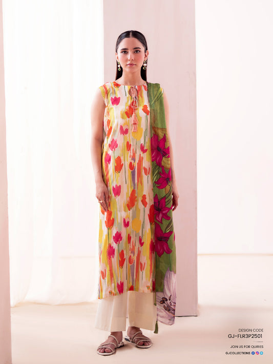 Floreena | Chic 3PC Digital Printed Lawn Suit with Beautiful Bamber Chiffon Dupatta