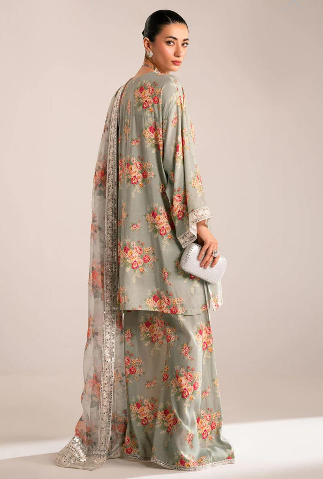 Cross Stitch Digital Printed Jacquard Silk – 3PC Lawn Embroidered Suit