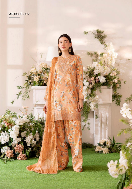 3PC Lawn Printed Suit – Sunset Grace