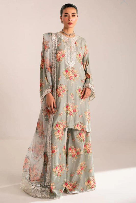 Cross Stitch Digital Printed Jacquard Silk – 3PC Lawn Embroidered Suit