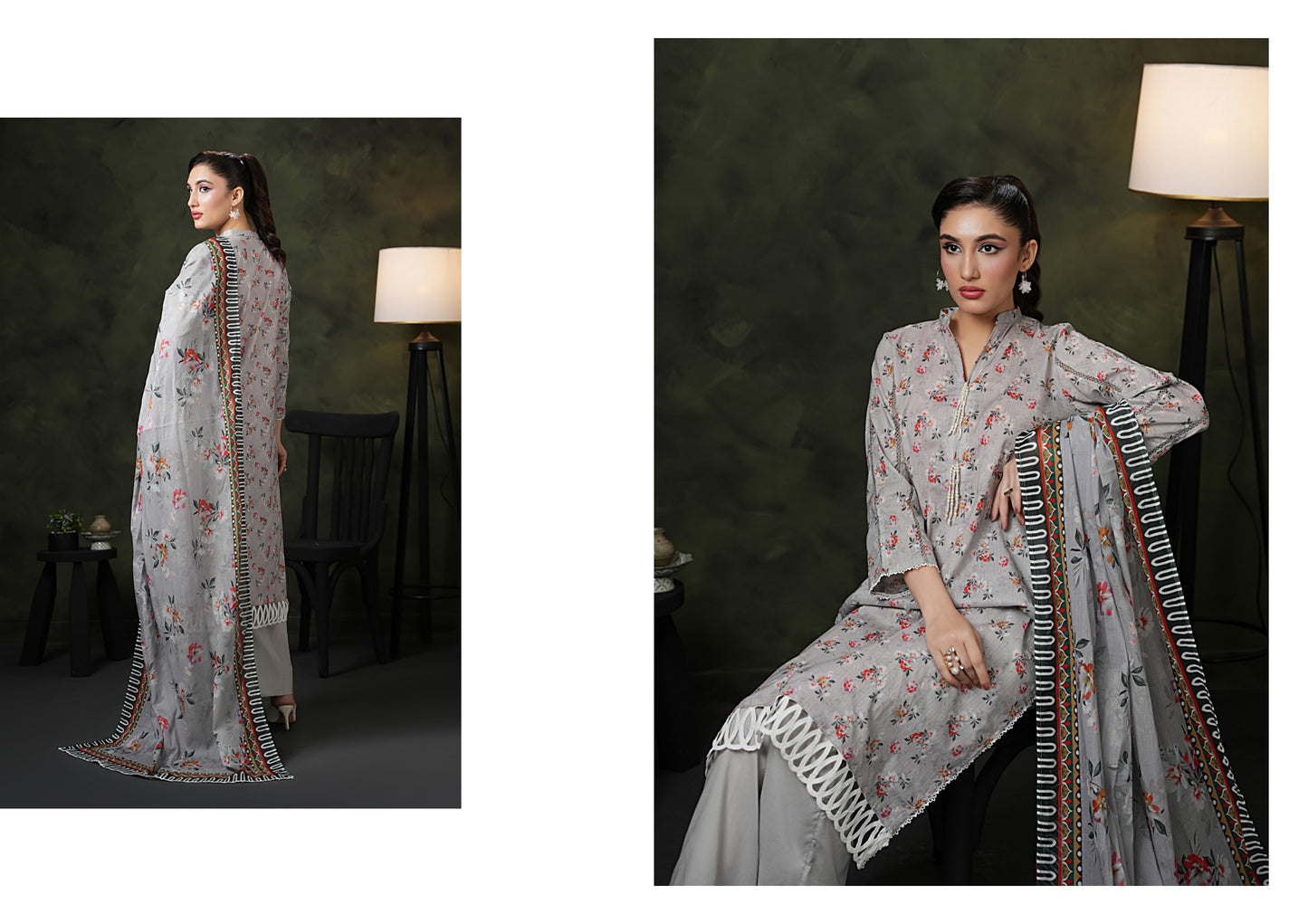 Rose & Vogue Luxury Doria Cotton 3PC Suit with Fancy Embroidered Dupatta