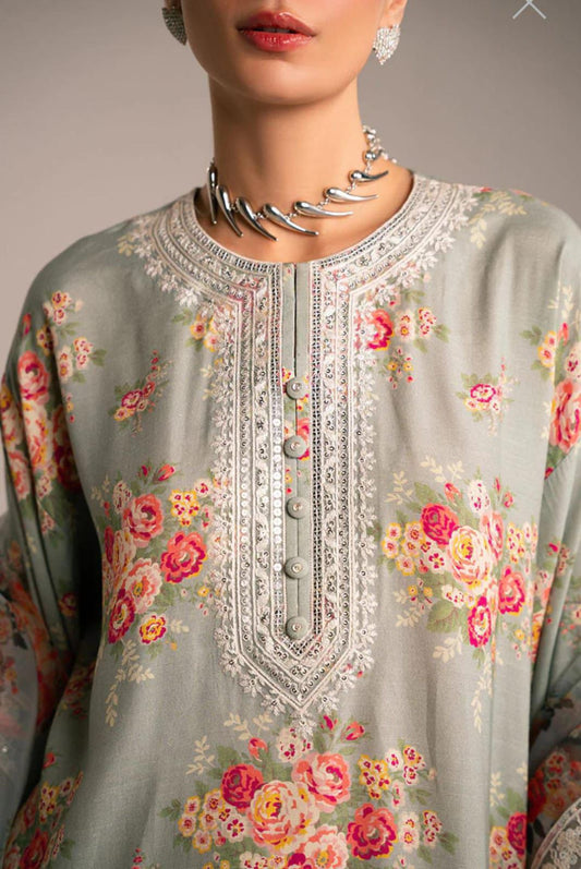 Cross Stitch Digital Printed Jacquard Silk – 3PC Lawn Embroidered Suit