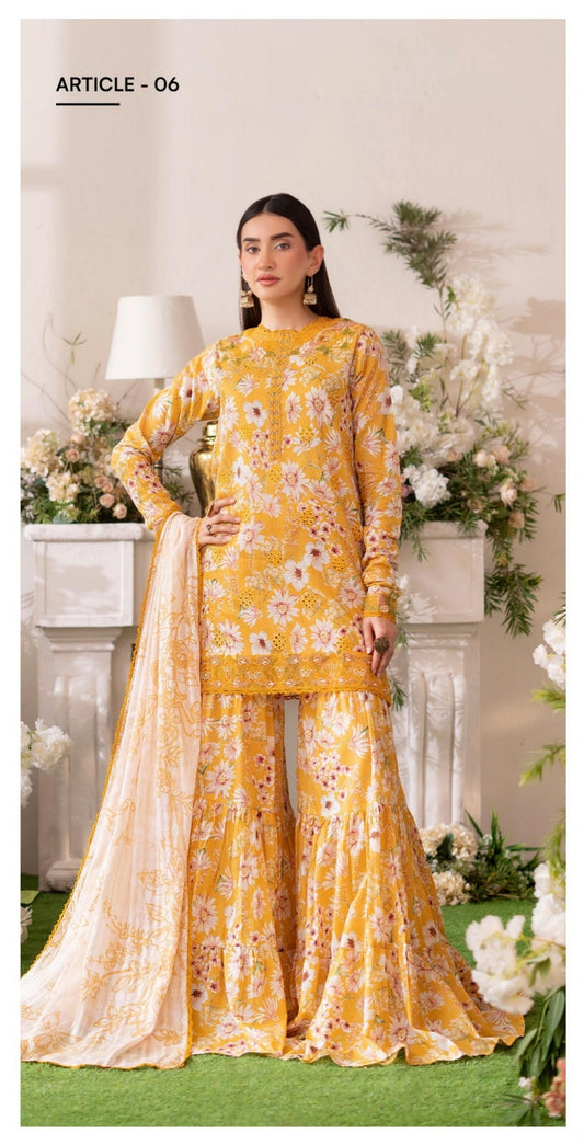 3PC Lawn Printed Suit – Golden Charm