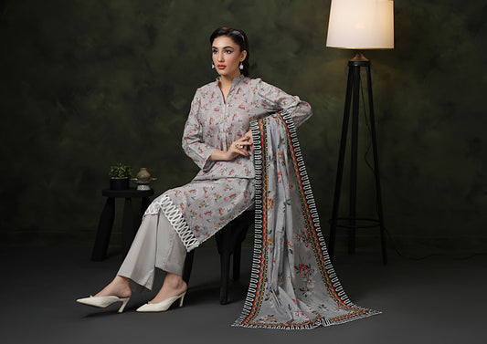 Rose & Vogue Luxury Doria Cotton 3PC Suit with Fancy Embroidered Dupatta
