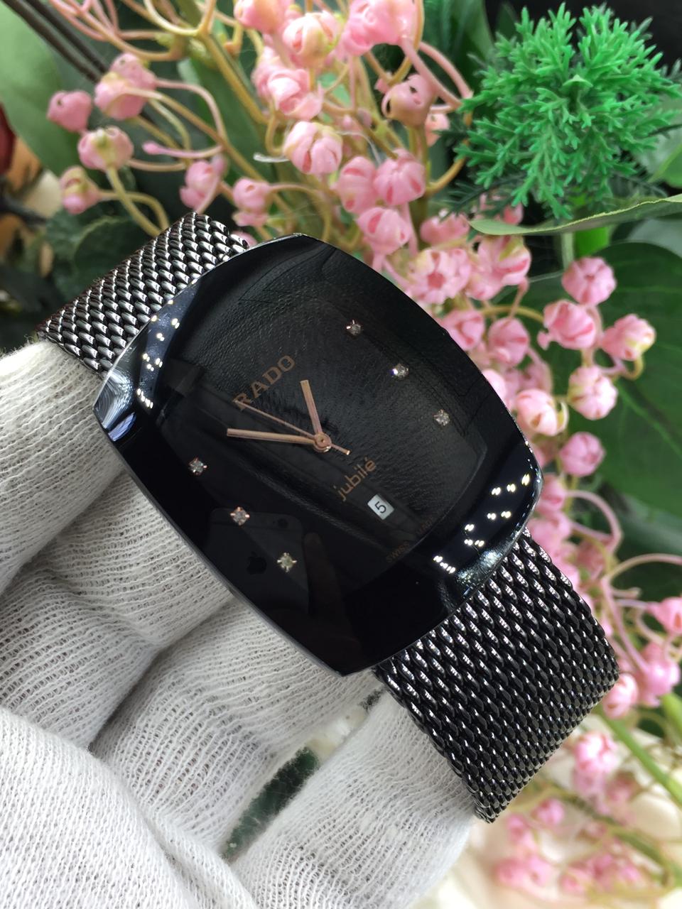 Rado Style Women’s Black Mesh Strap Watch – Luxury Diamond Dial
