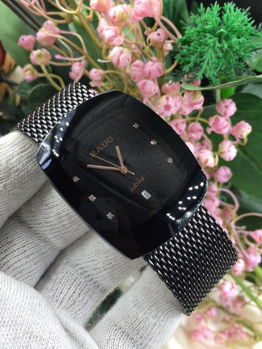 Rado Style Women’s Black Mesh Strap Watch – Luxury Diamond Dial