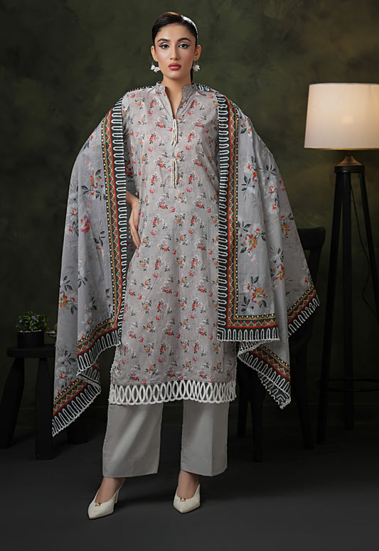 Rose & Vogue Luxury Doria Cotton 3PC Suit with Fancy Embroidered Dupatta