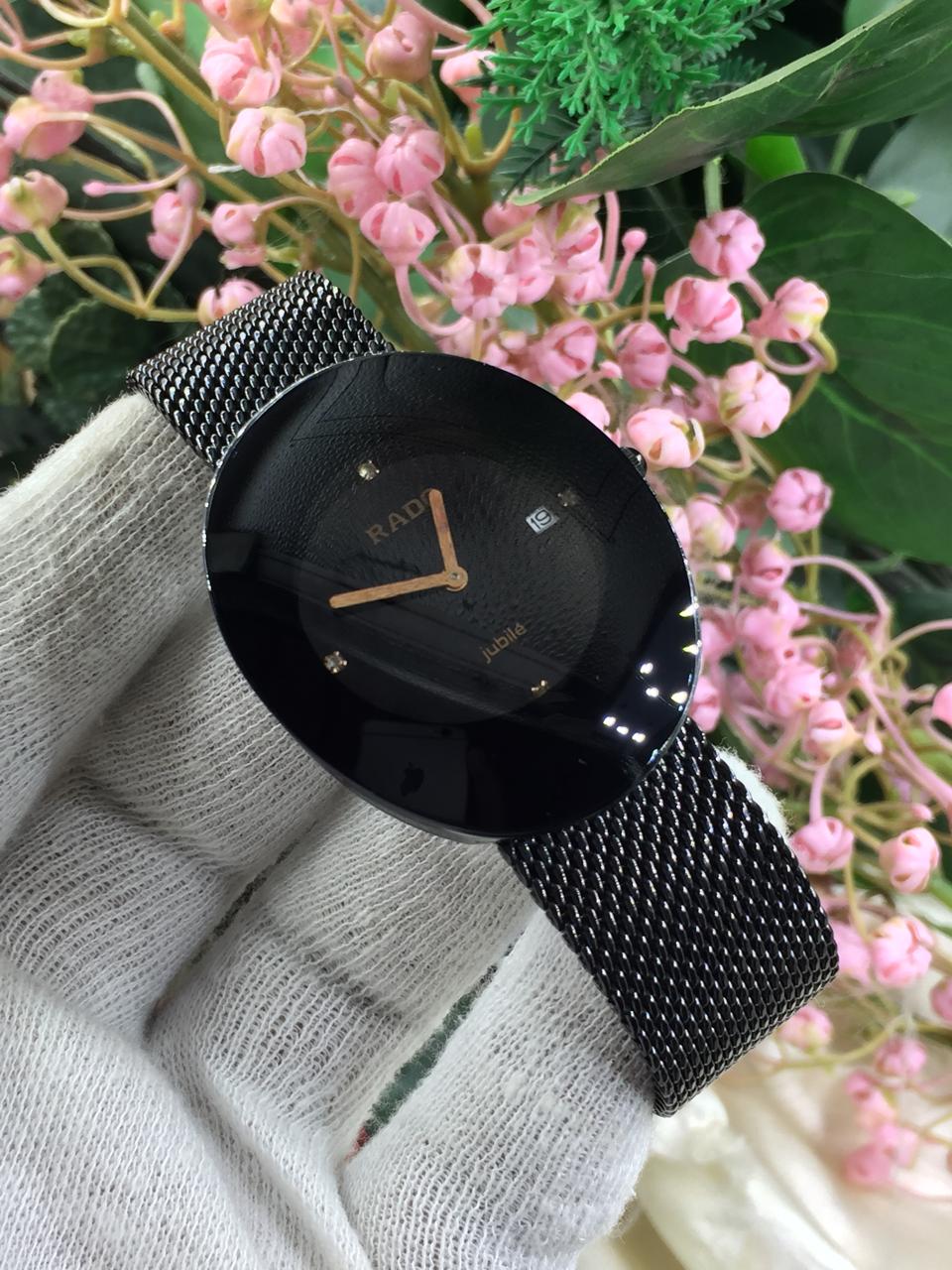 Rado Style Women’s Black Mesh Strap Watch – Luxury Diamond Dial