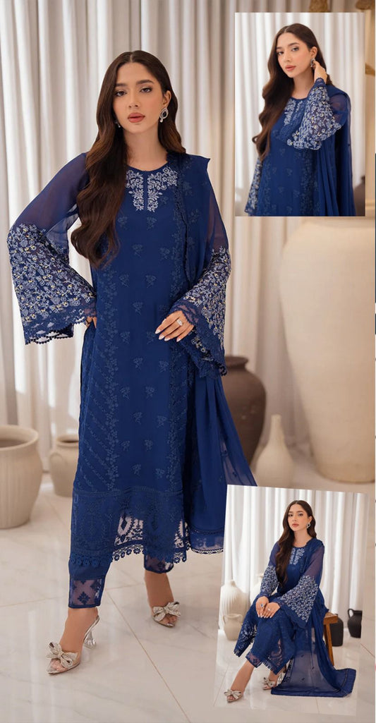 Azure Chiffon Collection 2025 – Luxury Embroidered 3PC Suit