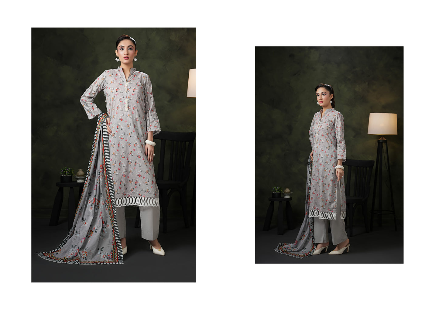 Rose & Vogue Luxury Doria Cotton 3PC Suit with Fancy Embroidered Dupatta