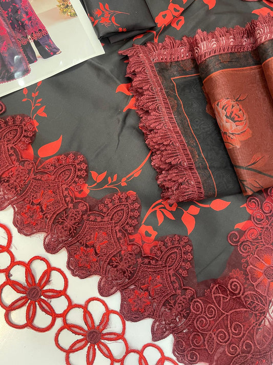 3PC Digital Printed Lawn Embroidered Suit