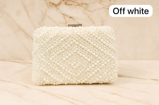Branded Pearl Party Clutch – Premium A+ Quality (3 Colors | Stylish Metal Handle)