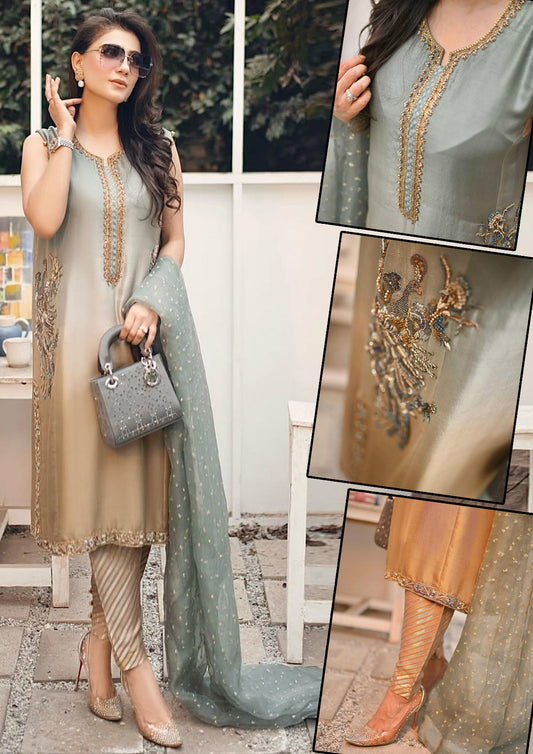 Tie & Dye Charmuse Silk 3PC Suit with Embellished Dupatta